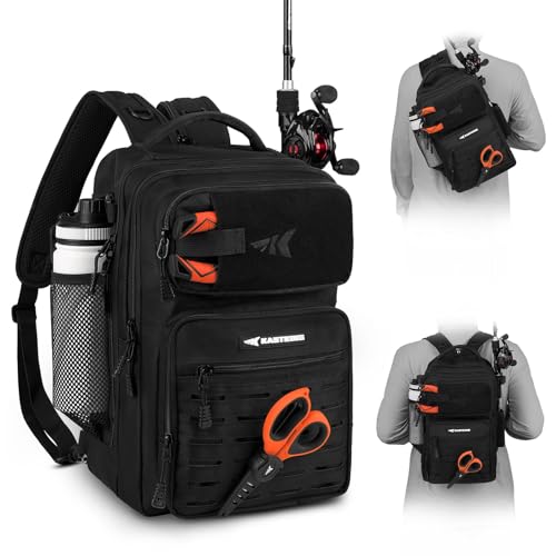 KastKing BlowBak Tactical Sling Tackle Bag-Lightweight Fishing Backpack Storge Fishing Gear and Equipment,Gift for Men - color: H: Double Shoulder-black（16.9” X 10.6” X 8.3”）, size: Large