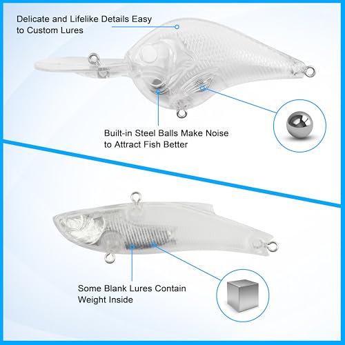 Unpainted Fishing Lures DIY Minnow Kit - 280/363pcs Blank Hard Crankbait Set Pliers Scissors,Treble Hooks,Split Rings,Stickers,3D Eyes for Making Lures DIY Fishing Tackle Kit - color: 280pcs kit