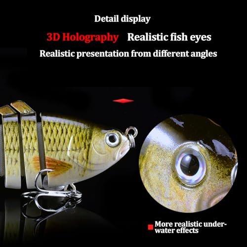 WOLFSKIN Fishing Topwater Lures Set for Bass Trout 3pcs 4in Multi Jointed Swimbaits Slow Sinking Fishing Baits Kit Lifelike Swimming Fish Freshwater, Saltwater (3pcs)