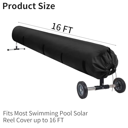 Pool Solar Reel Cover with Adjustable Strap, 420D Waterproof Heavy Duty Solar Blanket Protective Cover for Above Ground and Inground Swimming Pool (Black, 16 Ft) - color: Black, size: 16 FT