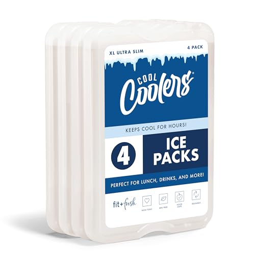 Cool Coolers by Fit & Fresh 4 Pack XL Slim Ice Packs, Quick Freeze Space Saving Reusable Ice Packs for Lunch Boxes or Coolers - color: Ivory (4 Pack)