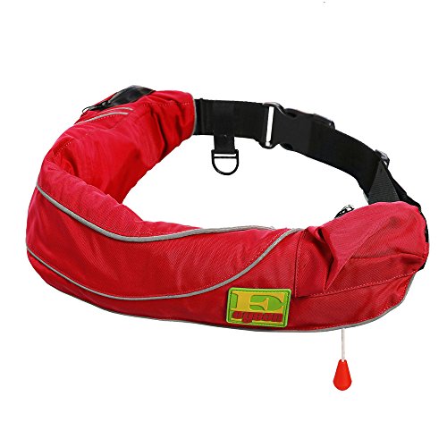 Top Safety Life Belt Pack with Whistle - Auto Inflatable Slim Waist Belt Life Vest Preserver PFD for Boating Fishing Sailing Kayaking Surfing Paddling Rafting Swimming - Adjustable Life Saving Vest - color: Red