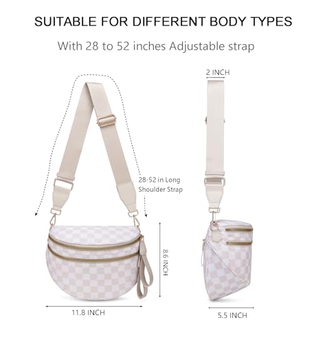 Pure Colour Crossbody Bum Bags for Women Spacious Checkered Cross body Bag Nylon Trendy Fanny Pack for Travel - color: Beige Checkered