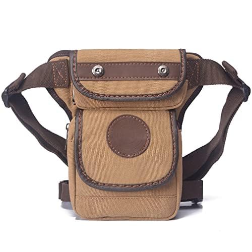 Canvas Waist Pack Drop Leg Bag for Men, Khaki | Tactical, Hiking Travel, Outdoor Climbing, Motorcycle Bike Rider Cycling - color: Khaki