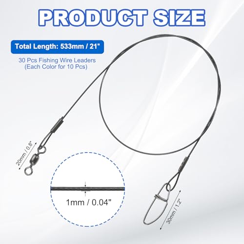 PATIKIL Fishing Wire Leader Line Steel Heavy Saltwater Fishing Leader Line High Strength with Rolling Swivel and Snap - color: Black/Blue/Green
