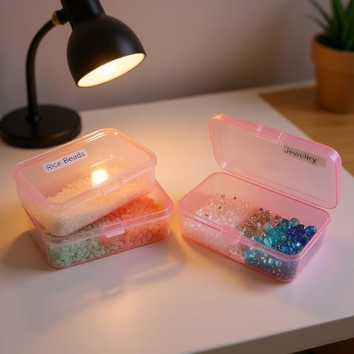 12 Pieces Mini Rectangular Plastic Storage Boxes, Pink, 3.3x2.2x1 inch | 12 Pieces, Empty Organizer Containers, Hinged Lids, For Small Items and Craft Projects - color: Pink, size: 3.3 x 2.2 x 1 in