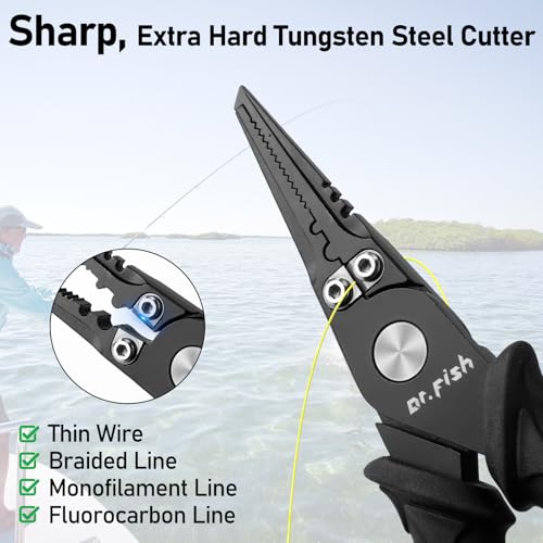 Dr.Fish Fishing Split Ring Pliers Fish Lip Gripper Hook Remover Grey | Freshwater & Saltwater Fishing Tools: 420 Stainless Steel Lip Gripper Hook Remover with PVC Handle, Lanyards and Sheath - color: Grey-6"