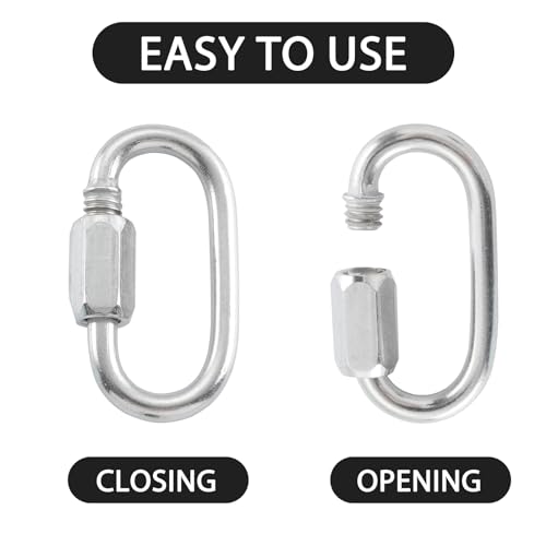 HOME MASTER HARDWARE 304 Stainless Steel D-Shaped Locking Quick Link Carabiner - Heavy Duty Secure Connector for Chains, Straps, Gear (10 Pack) - size: 1/8in，10pack