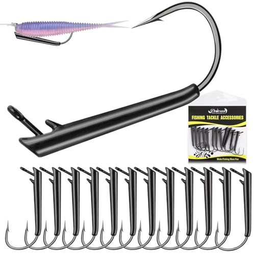 Dovesun Ozark Rig Fishing Hooks, 12PCS Weedless Weighted Jig Heads for Soft Plastics, 3/0 Texas Rig Hooks for Bass Fishing, Freshwater & Saltwater, 1/8 oz 1/4 oz 3/8 oz - color: 3/8OZ - 12PCS