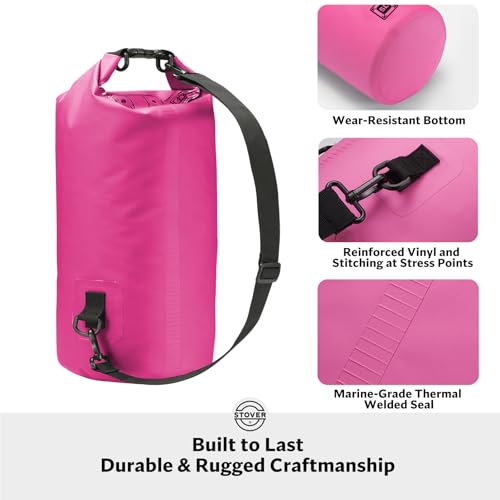 STOVER 5/10/25/30/40/55L Waterproof Dry Bag, Small Lightweight Roll Top Dry Bag Backpack w/Waterproof Phone Case, Kayaking, Travel, Hiking, Fishing, Tubing, Camping, the Beach, Men/Women (Pink) - color: 5l Pink, size: 5L