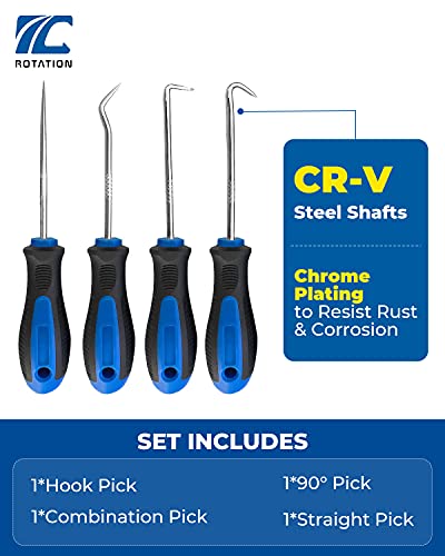 ROTATION Precision Hook and Pick Set for Automotive | 4-Piece Hand Tools - color: Blue