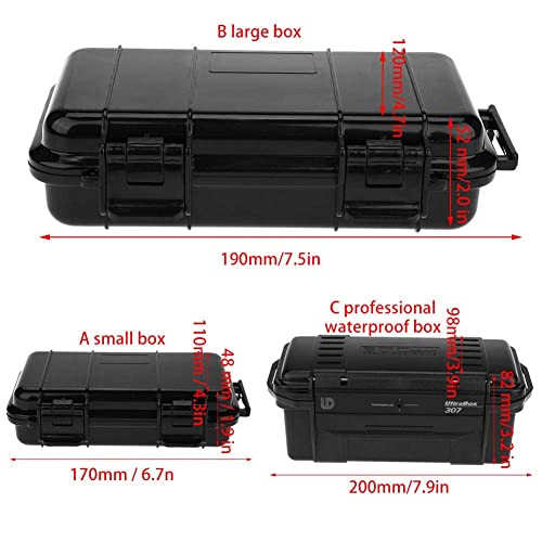 Tbest Outdoor Waterproof Shockproof Airtight Survival Box Storage Container Case Carry Box Black Dry Storage Box for Fishing Camping Hiking Outdoor Activities - color: C