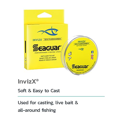 Seaguar InvizX Multi-Species Fishing Line for Casting, Live Bait, Freshwater, 100% Fluorocarbon, Clear, Multiple Sizes - size: 8lbs/200yds