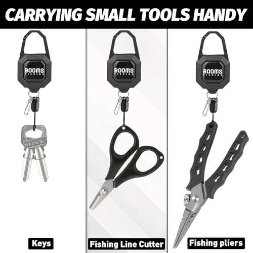 Booms Fishing Locking Zinger Retractor: 2Pack Fly Fishing Retractor - 8oz Retractable Keychain Heavy Duty - RG4 Black Retractable Gear Tether with 27.5" Cord