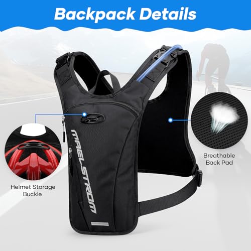 Maelstrom Hydration Running Vest with 2L Water Bladder for Men Women | Chest Pack, BPA-free, High Flow Bite, Reflective Stripe, Detachable, Breathable Pad, Perfect for Cycling, Marathon, Hiking - color: Black