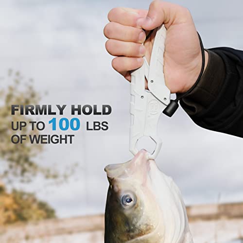 SNAIL TRAIL 7.5''/9'' Floating Fish Gripper, Fishing Grabber, Catfish Mouth Pliers, Caught Bass Holder, Digital Scale Hook Clamp, Saltwater Lip Grip Tool with Lanyard, Gifts for Men, White - color: White, size: 7.5"