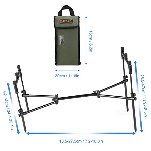Karlak Detachable Fishing Rod Stand Buzz Bar Pole Rest Head Folding Retractable Fishing Rod Holder with Carry Bag
