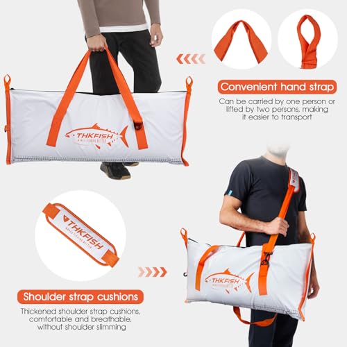 THKFISH Insulated Fish Cooler Bag, Fish Kill Bag for Caught Fish Ice Cold - color: White-Orange, size: 40*16IN