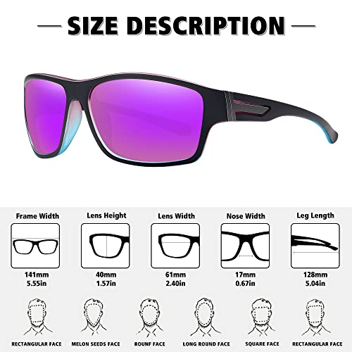 STORYCOAST Polarized Sports Sunglasses for Men Women Unbreakable Frame Cycling Fishing Driving - color: Blue Frame-purple Mirror Lens