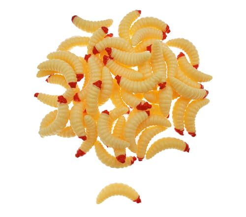 50pcs-1Inch Bass Fishing Worms Lures,Silicone Soft Maggot Baits Bread Worm Fishing Lure,5 Color - color: Beige