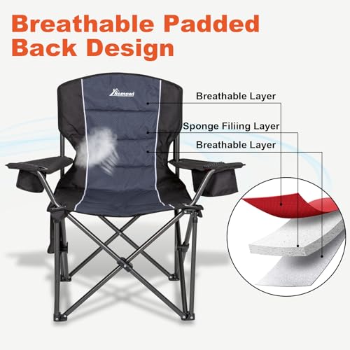 Romswi Oversized Camping Chairs,Heavy Duty Support 500 LBS,Padded Back & Arm Sport Chairs, Cup Holder Cooler Bag, Collapsible Folding Chairs for Outdoor, Fishing & Garden, Black,2-Pack - color: Black, style: XL Large
