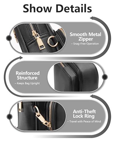 Anti Theft Crossbody Bags for Women RFID Leather Sling Purses,Crossbody Bags Travel Leather Fanny Pack for Women - color: Pure Black