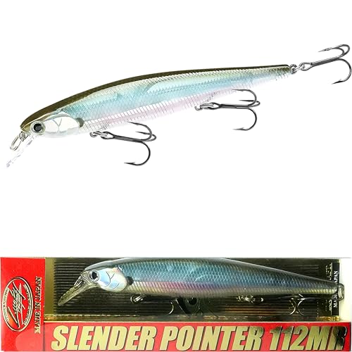 LUCKY CRAFT Slender Pointer 112 MR Fishing Lure, 4.5" Suspending Jerkbait, 4-5 ft Depth, Long Casting, Freshwater Trout and Bass Lures, Bass Fishing Gear and Tournament Hard Bait - color: 410 MH Ghost Minnow