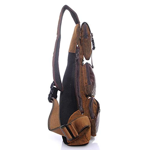 Hebetag Leather Sling Bag Crossbody Backpack for Men Women Travel Outdoor Camping - color: #38coffee(canvas)