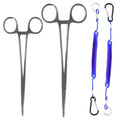 Fishing Forceps Set Hook Remover with Anti Loss Lanyards 2 Pack | Stainless steel fishing hemostats with serrated tips locking clamp for fly fishing kayak boat freshwater saltwater use trout