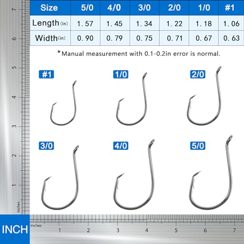 Circle Hooks Freshwater Saltwater Fishing Hooks 2X Strong High Carbon Steel Offset Catfish Fishing Hooks, Variety of Different Sizes - color: 150pcs hooks