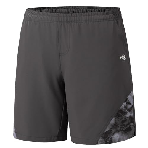 BASSDASH Men’s 7” Fishing Shorts UPF 50+ Lightweight Water Resistant Quick Dry for Hiking with Zipper Pocket FP06M - color: Dark Grey/Splash Black, size: Medium