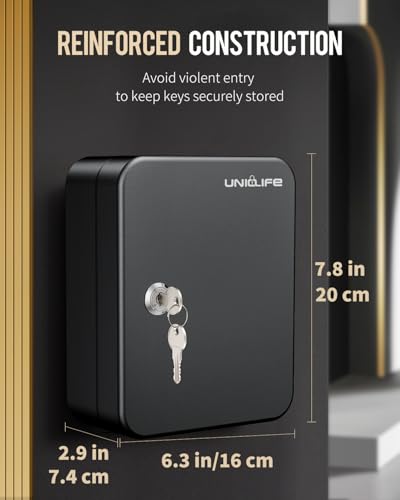 Uniclife 20 Position Key Cabinet with Key Lock Wall Mounted Black Security Storage Box Steel Key Organizer with Colorful Key Tag Labels Stickers and Hooks - color: Black, size: 20-Key