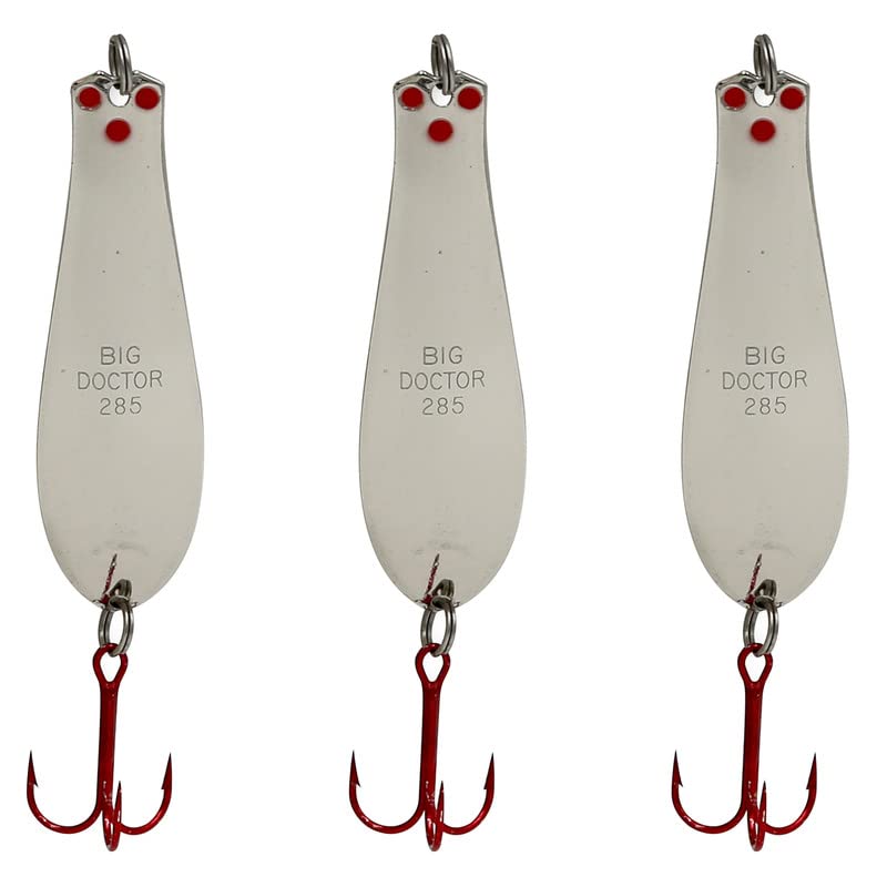 Doctor Spoons Fishing Lures Series - Made in USA - Saltwater & Freshwater - Eagle Claw Hook - Walleye, Bass, Northern, Pike, Salmon, Trout, Striper - Casting, Jigging, Trolling, 3 Pack - color: Nickel, size: 1 7/8" | 1/4 oz