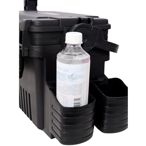 Dual-layer Fishing Tackle Box, Tackle Box Organizer Fishing Box Large, Plastic Portable Tackle Storage Box with 2pcs Rod Holder, 2pcs Cup Holder, 1pc Carring Strap - color: Black