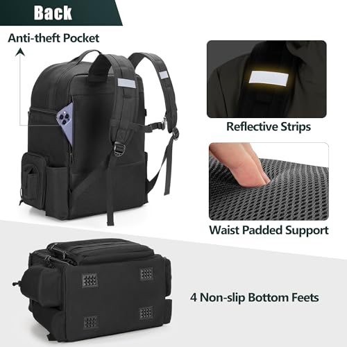 Rexmica 35L Fishing Tackle Backpack Bag with Cooler, Fishing Rod Bag Holds 2 Rods & Reels for Tackle Boxes or Other Fishing Gear, Fishing Pole Backpack, Black