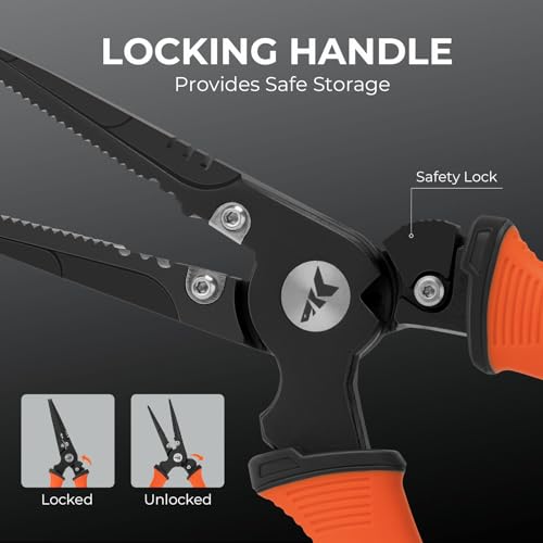 KastKing Paradox Fishing Pliers, Angled Fish Lip Gripper, Saltwater Resistant 420 Stainless Steel Fishing Tools, Fishing Pliers Hook Remover with Ergonomic Handle, Fishing Gifts for Men - style: F:9" Straight