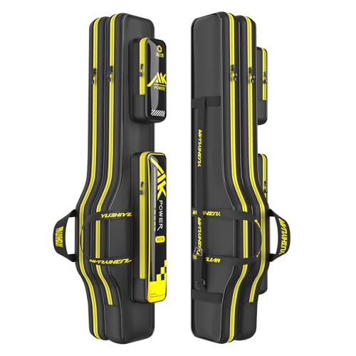 Fishing Rod Case & Bag Triple-Layer - 1680D Oxford, Wire-Reinforced Anti-Deforming, Foldable Portable, Quick-Access Compartments, Fishing Gift for Men Anglers - color: Black, size: 59.05inch, style: Double - Layer