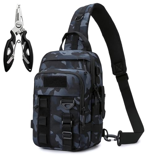 Fishing Sling Tackle Bag 5L - Fishing Tackle Storage Bags with Rod Holder for Angling Hiking Hunting Camping((BlackCamo) - color: Blackcamo