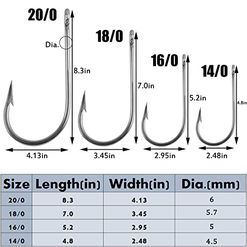 Fishing Saltwater Large Giant Shark and Alligator Hooks Extra Strong Stainless Steel Big Game Fishing Sharp Tuna Catfish Hooks - size: 16/0-5pcs