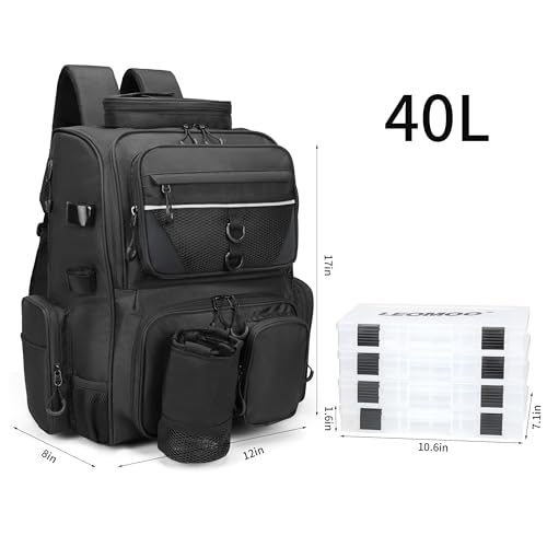 Fishing Tackle Backpack With Rod Holders, Large 40L Fishing Backpack for Camping, Hiking - style: 4 Tackle Boxes Included