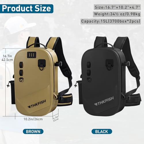 THKFISH IPX8 Waterproof Fishing Backpack with Rod Holder, Lightweight Fishing Sling Bag, Move Freely Fish Gifts for Men - color: Black
