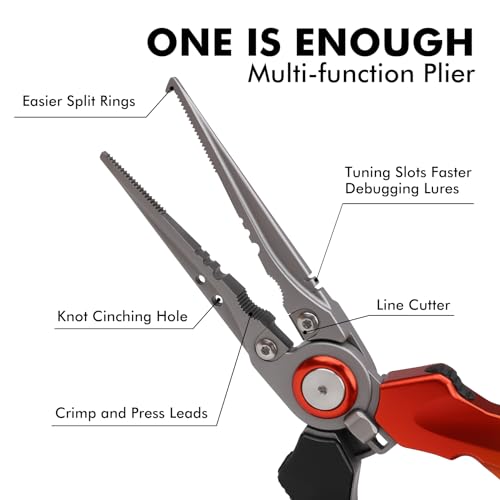 TRUSCEND Easy Use Lockable Fishing Pliers with Tungsten Carbide Cutter, Innovative Ergonomic Handy Handle, Saltwater Corrosion Resistant Teflon Coated Fishing Tool, Light Multi-Function Fishing Gear - color: A2-gold