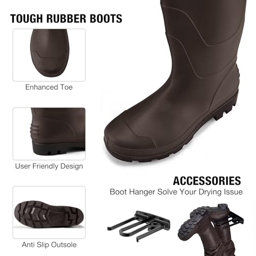 FISHINGSIR Fishing Waders for Men, 2-Ply Nylon/PVC Waterproof Women Chest Wader with Boots, Bootfoot Hunting Waders - color: Brown, size: M07/W09
