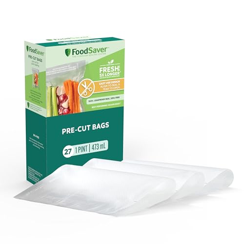 FoodSaver Pint Pre-Cut Vacuum Seal Bags, Easy Use Vacuum Storage Bags, Align to Seal and Tear to Open Vacuum Sealer Storage Bags, 108 Pack - size: 27ct (Pack of 4)