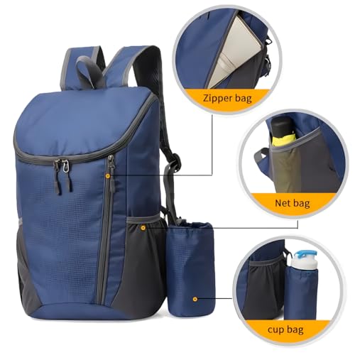 Portable Foldable Backpack Folding Mountaineering Bag, Ultralight Outdoor Cycling Rucksack, Travel Hiking Knapsack (Dark Blue) - color: Dark Blue