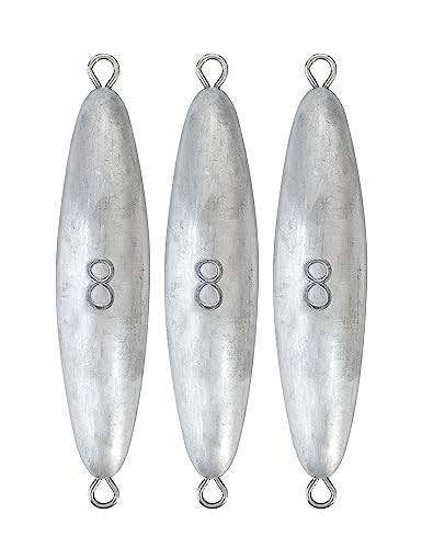 BLUEWING Torpedo Sinker Through Wire Fishing Weight Saltwater Bullet Lead Double Ringed 2oz-48oz - style: #05 8 Ounce, 3 Pack