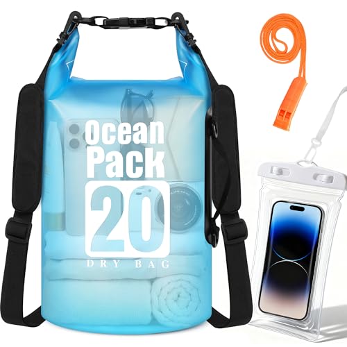 TILYMOL Dry Bag Waterproof, Roll Top Small Waterproof Backpack 20L, Floating Lightweight Bag with Water Proof Phone Pouch for Kayaking, Paddle Boarding, Boating, Fishing, Swimming - color: Blue