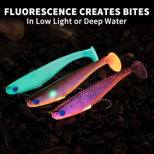 TRUSCEND Shadtale Easy Catch Soft Fishing Lures with BKK Hooks - Trembly Sinking and Vibrating Swim for More Bites, Pre-Rigged Swimbaits for Bass, Trout, Crappie, Walleye, Freshwater Saltwater Fishing - color: A1-3.5",1/4oz