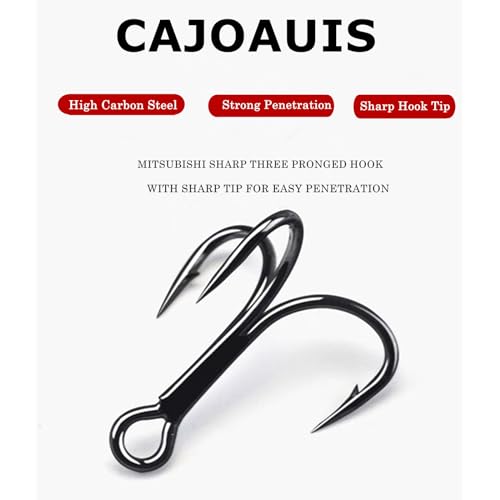 CAJOAUIS100pcs Fishing Treble Hooks Sharp Black Treble Fishing Hooks Round Bend Strong High Carbon Steel Barbed Fish Hook for Catfish Bass Trout Freshwater Saltwater Size: 2#-12# - size: 2#-100pss