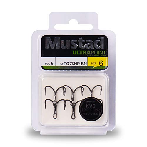Mustad KVD Elite Triple Grip Treble 2X Short 1X Strong - color: Black Nickel, size: Size 1 (Pack of 6)